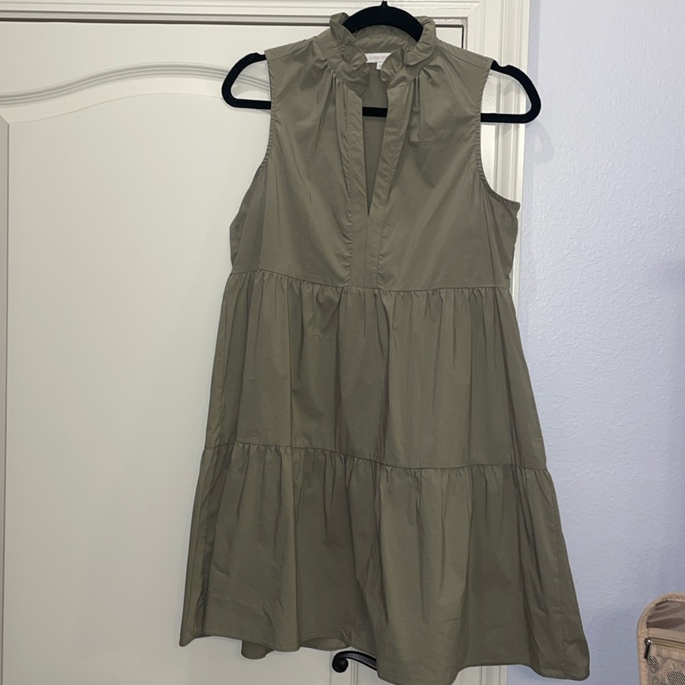 Green high neck sleeveless babydoll dress